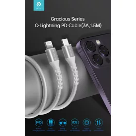   Devia Gracious Series USB Type-C/Lightning adat- és töltőkábel 1,5m - 5V/3A - fehér