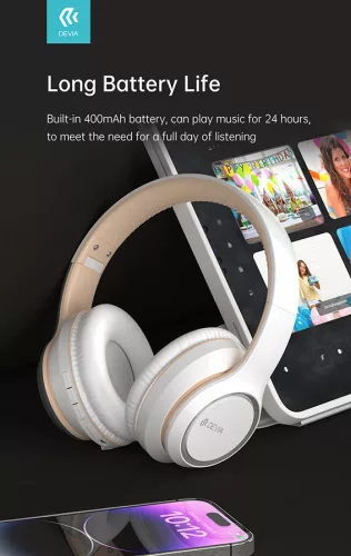Devia Kintone Series V2 Bluetooth sztereó fejhallgató beépített mikrofonnal - fehér