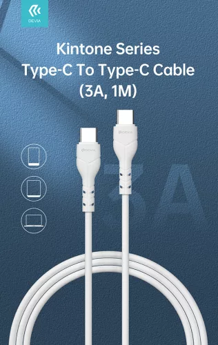 Devia Kintone Series 60W Type-C/Type-C adat- és töltőkábel 1m - fehér