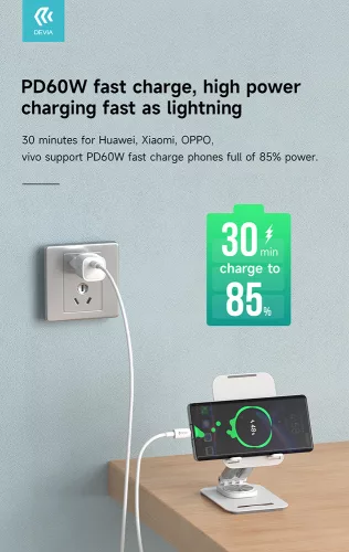 Devia Smart Series 60W Type-C/Type-C adat- és töltőkábel 2m - fehér