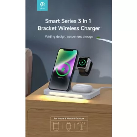  Devia Smart Series 15W Qi 3 In 1 vezeték nélküli töltő Smartphone/iWatch/Airpods - fehér