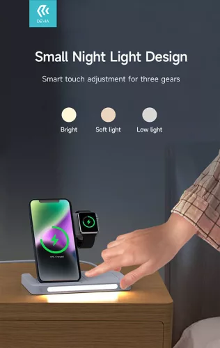 Devia Smart Series 15W Qi 3 In 1 vezeték nélküli töltő Smartphone/iWatch/Airpods - fehér