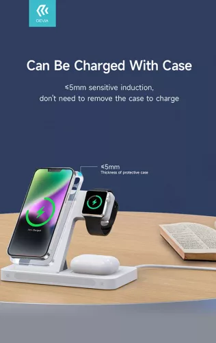 Devia Smart Series 15W Qi 3 In 1 vezeték nélküli töltő Smartphone/iWatch/Airpods - fehér