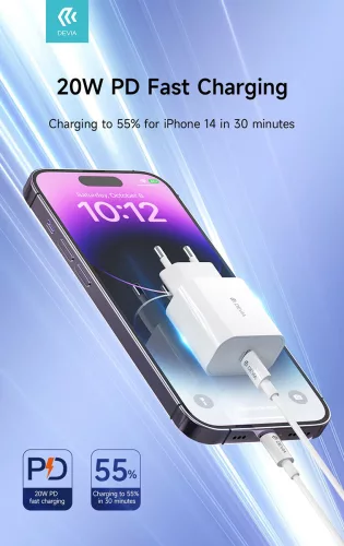 Devia Smart Series V2 20W PD hálózati gyorstöltő adapter Type-C - fehér