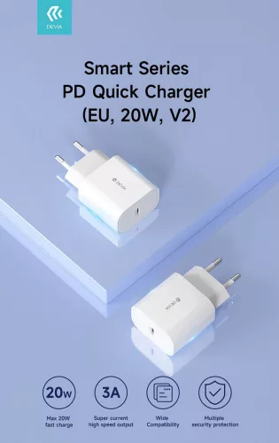 Devia Smart Series V2 20W PD hálózati gyorstöltő adapter Type-C - fehér