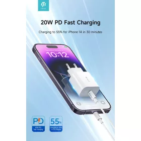   Devia Smart Series 20W PD hálózati gyorstöltő adapter V2 + Type-C/Lightning kábel - fehér