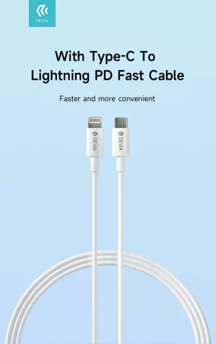 Devia Smart Series 20W PD hálózati gyorstöltő adapter V2 + Type-C/Lightning kábel - fehér