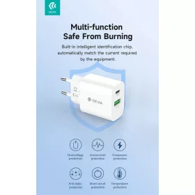   Devia Smart Series 20W PD+QC hálózati gyorstöltő adapter V2 Type-C/USB - fehér