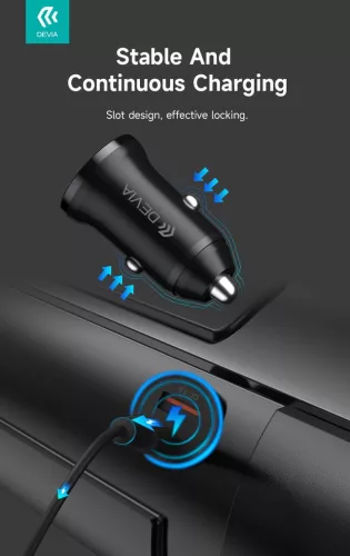 Devia Smart Series 30W PD+QC autós gyorstöltő adapter USB+Type-C - fekete