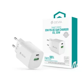   Devia Smart Series 30W GaN PD+QC hálózati gyorstöltő adapter USB+Type-C - fehér