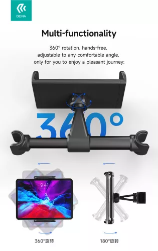 Devia telefon/tablet autós tartó fejtámlára - 5 - 12" méret - fekete