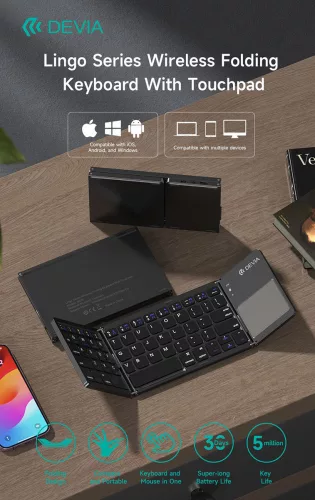 Devia Lingo Series összecsukható vezeték nélküli Bluetooth billentyűzet érintőpaddal angol - fekete