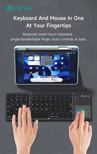 Devia Lingo Series összecsukható vezeték nélküli Bluetooth billentyűzet érintőpaddal angol - fekete