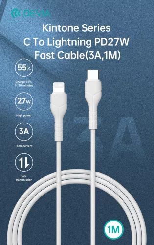 Devia Kintone Series 27W PD Type-C/Lightning adat- és töltőkábel 1m - fehér - OEM