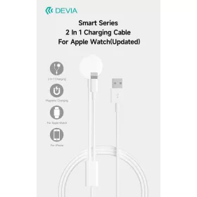   Devia Smart Series 2 in 1 mágneses töltőkábel Apple Watch-hoz + USB-A/Lightning kábel - fehér