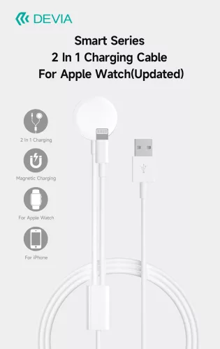 Devia Smart Series 2 in 1 mágneses töltőkábel Apple Watch-hoz + USB-A/Lightning kábel - fehér