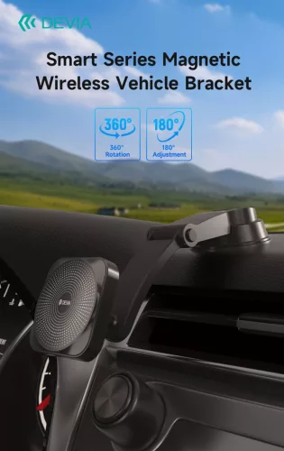 Devia Smart Series Magnetic 15W műszerfalra/szélvédőre vezeték nélküli autós töltő/tartó - fekete