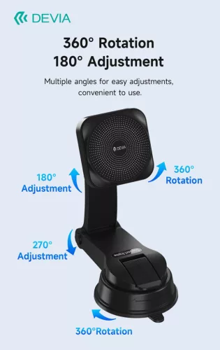 Devia Smart Series Magnetic 15W műszerfalra/szélvédőre vezeték nélküli autós töltő/tartó - fekete