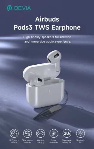 Devia Airbuds Pods3 Bluetooth sztereó headset - fehér