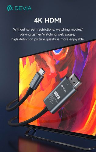 Devia Storm Series USB Type-C/HDMI kábel 2m (Updated) - fekete