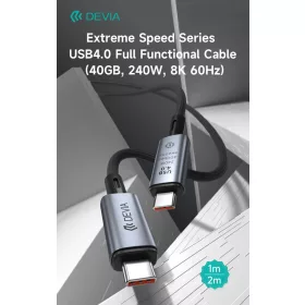   Devia Extreme Speed Series USB4.0 40 Gbps 240W PD Type-C/Type-C adat- és töltőkábel 1m - fekete