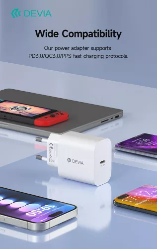 Devia Smart Series 30W GaN PD hálózati gyorstöltő adapter Type-C - fehér