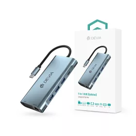   Devia Leopard 11in1 Hub - Type-C - 3xUSB/Type-C/PD/HDMI/VGA/RJ45/Card/Jack elosztó/adapter - szürke
