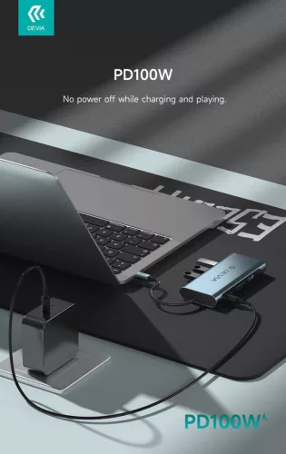 Devia Leopard 11in1 Hub - Type-C - 3xUSB/Type-C/PD/HDMI/VGA/RJ45/Card/Jack elosztó/adapter - szürke
