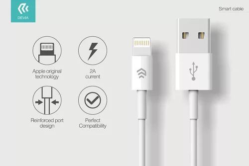 Devia Smart Series USB/Lightning töltő- és adatkábel 1m - fehér