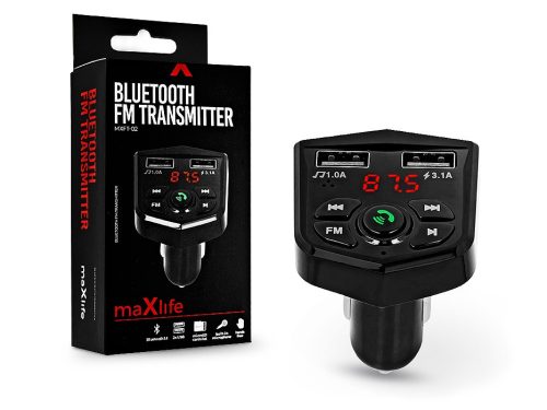 Maxlife MXFT-02 Bluetooth FM-transmitter/autós töltő 15W - 2xUSB/microSD kártyaolvasó - fekete