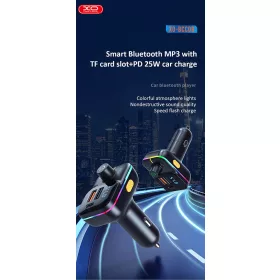   XO BCC09 Bluetooth FM-transmitter/gyorstöltő 25W PD 2xUSB/MP3/Pendrive lejátszás/RGB Light - fekete