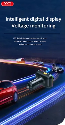 XO BCC09 Bluetooth FM-transmitter/gyorstöltő 25W PD 2xUSB/MP3/Pendrive lejátszás/RGB Light - fekete