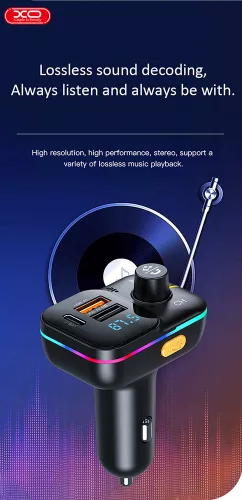 XO BCC09 Bluetooth FM-transmitter/gyorstöltő 25W PD 2xUSB/MP3/Pendrive lejátszás/RGB Light - fekete