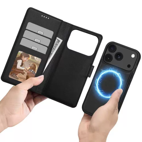 Tech-Protect Wallet Flip oldalra nyíló tok + Magsafe tok - Apple iPhone 17 Pro Max - fekete