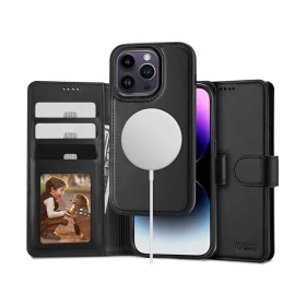   Tech-Protect Wallet Flip oldalra nyíló tok + Magsafe tok - Apple iPhone 15 Pro - fekete
