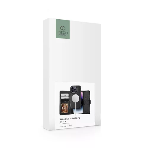 Tech-Protect Wallet Flip oldalra nyíló tok + Magsafe tok - Apple iPhone 15 Pro - fekete