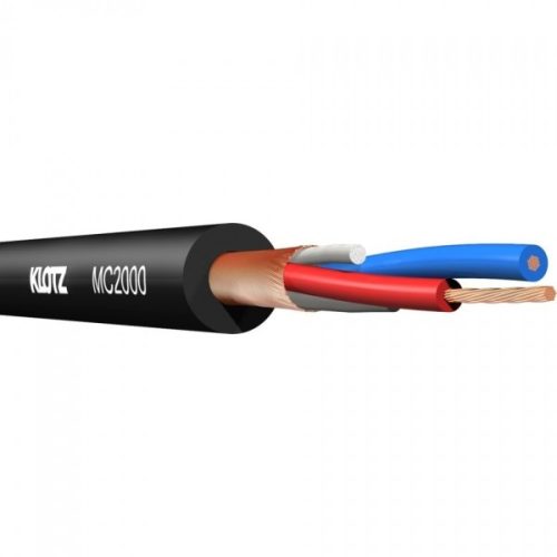 Klotz MC2000SW PRO mikrofonkábel – 2x0,22 mm, sodrott árnyékolás, alacsony 60 pF/m kapacitás, erősített 6 mm átmérőjű köpennyel, fekete