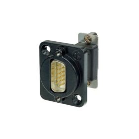   Neutrik D-SUB15 átvezető csatlakozó – 15 pólusú papa-mama, D házba szerelve, fekete