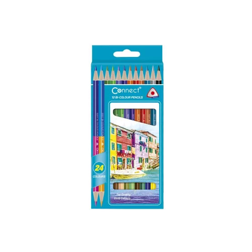 Színes ceruza készlet, kétvégű duocolor 12/24 szín Connect 24 klf. szín