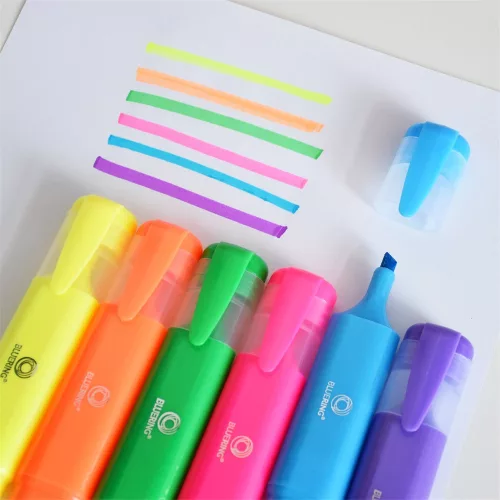 Szövegkiemelő lapos testű készlet, Bluering® 6 klf. szín