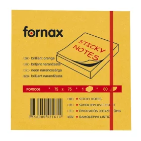 Jegyzettömb öntapadó, 75x75mm, 80lap, Fornax neon narancs