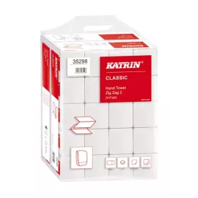   Kéztörlő 2 rétegű V hajtogatott 200 lap/csomag 22,4 x 23 cm 20 csomag/karton Zig Zag Handy Pack Katrin_35298 fehér