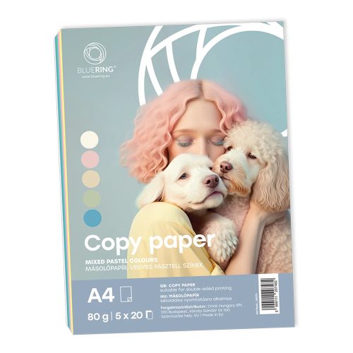 Másolópapír, színes, vegyes színek A4, 80 g Bluering® 5x20 ív/csomag, pasztell mix