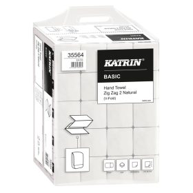  Kéztörlő 2 rétegű V hajtogatású 200 lap/csomag 20 csomag/karton Basic Handypack Katrin_35564 fehérített