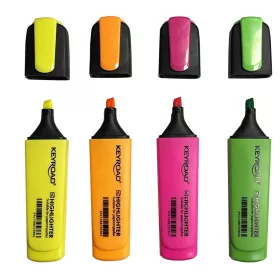   Szövegkiemelő készlet vágott hegyű,lapos test 4 db/bliszter Keyroad Fluo neon színek
