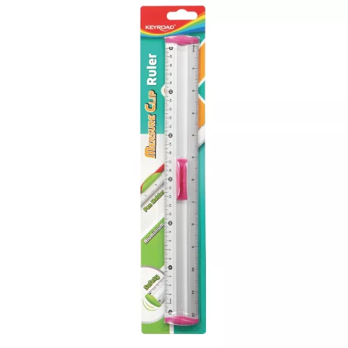 Vonalzó 30 cm, fém Keyroad Measure Clip vegyes színek