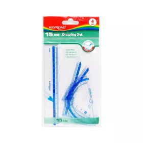   Vonalzókészlet, 15 cm, vonalzó, szögmérő, 45° és 60° háromszög vonalzók 4 db/bliszter Keyroad