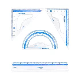   Vonalzókészlet, 15 cm, vonalzó, szögmérő, 45° és 60° háromszög vonalzók 4 db/bliszter Keyroad