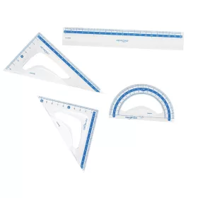   Vonalzókészlet, 20 cm, vonalzó, szögmérő, 45° és 60° háromszög vonalzók 4 db/bliszter Keyroad