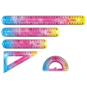   Vonalzókészlet, 20 cm, flexibilis vonalzó, szögmérő, derékszög vonalzó, 3 db/bliszter Keyroad Flex Draw vegyes színek